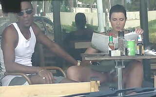 Cheating Wife #4 Part 3 - Hubby films me outside a cafe Upskirt Flashing and having an Interracial affair with a Black Man!!!